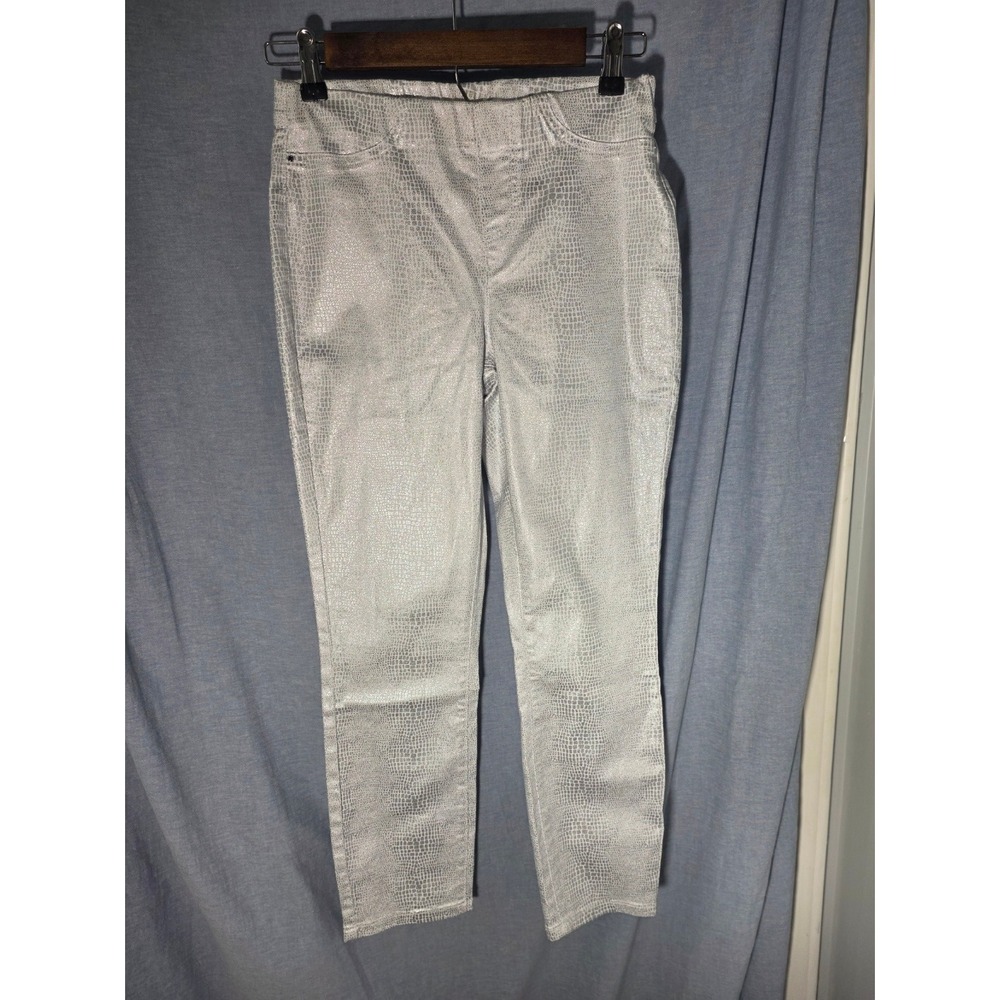 Joseph Ribkoff Jeans Pull On Pants 4 Silver Metallic Snakeskin Chic Glam